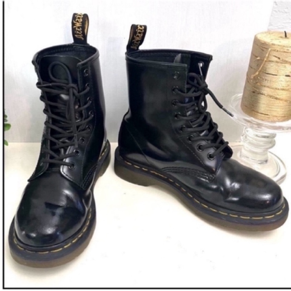 Dr. Martens Black Leather Lace-Up Combat Boots Size 37 US 6